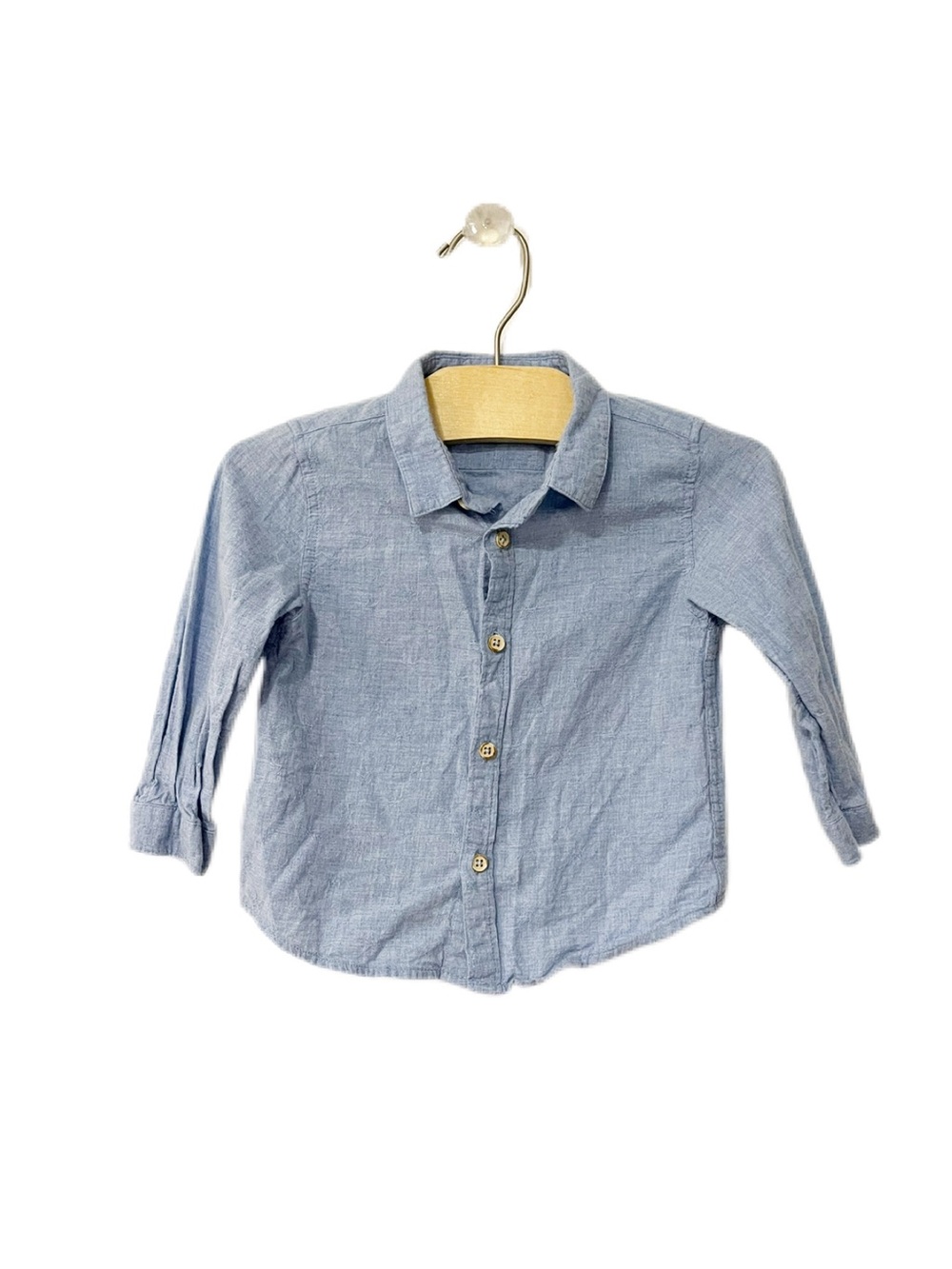 Zara Baby 9-12m  Light Blue Long-Sleeve Button-Up Shirt for Kids